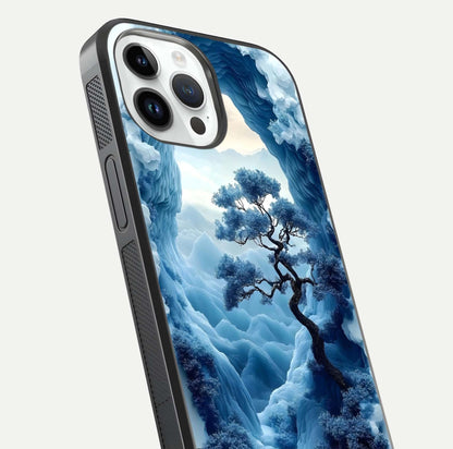 Frozen Serenity Gate Glass Case for iPhone 14 Pro close-up highlighting frosted texture and reflection tone
