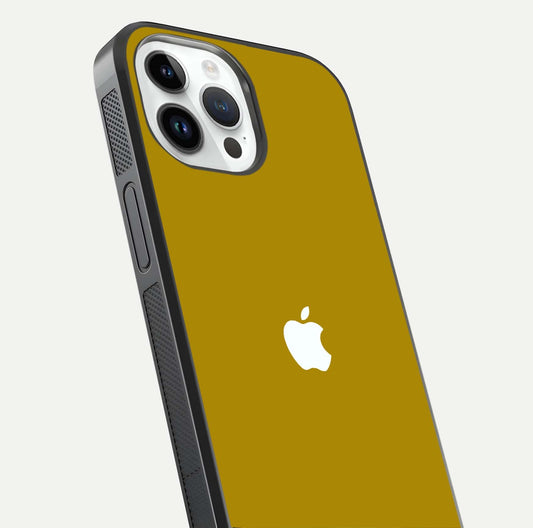 Golden Luxe Aura Glass Case for iPhone 14 Pro close-up angled shot showing metallic shine and light reflection
