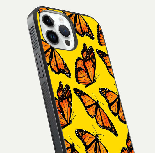 Golden Wing Flight Glass Case for iPhone 14 Pro close-up angled shot showing metallic wing texture and shine detail