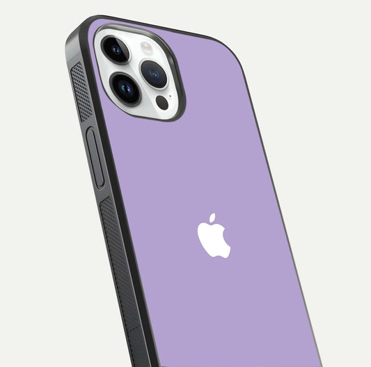 Lavender Soft Minimal Glass Case for iPhone 14 Pro close-up angled shot showing clean color texture and shine