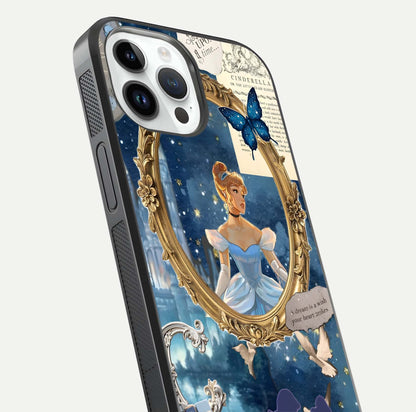 Midnight Queen Glass Case for iPhone 14 Pro close-up angled shot featuring crown motif and gloss reflection