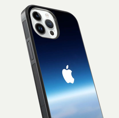Minimal Apple Sky Glass Case for iPhone 14 Pro close-up angled shot showing pastel blue hues and reflection