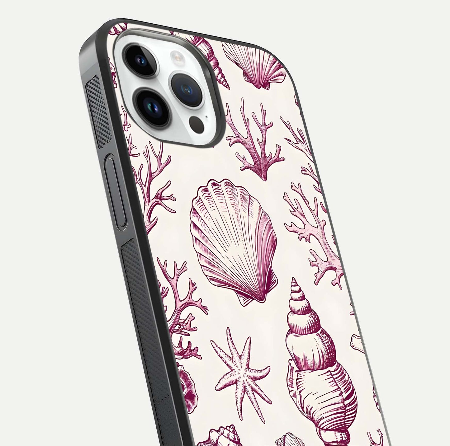 Pink Shells Outline Glass Case For iPhone 14 Pro