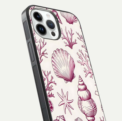 Pink Shells Outline Glass Case For iPhone 14 Pro