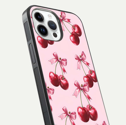 Red Cherries Pattern Glass Case For iPhone 14 Pro
