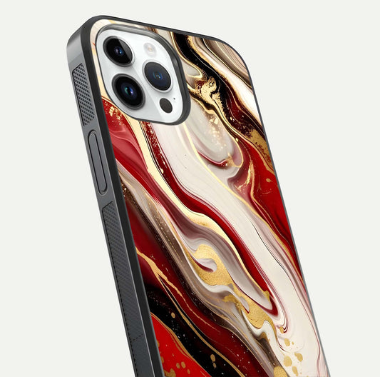 Red & White Marble Glass Case For iPhone 14 Pro