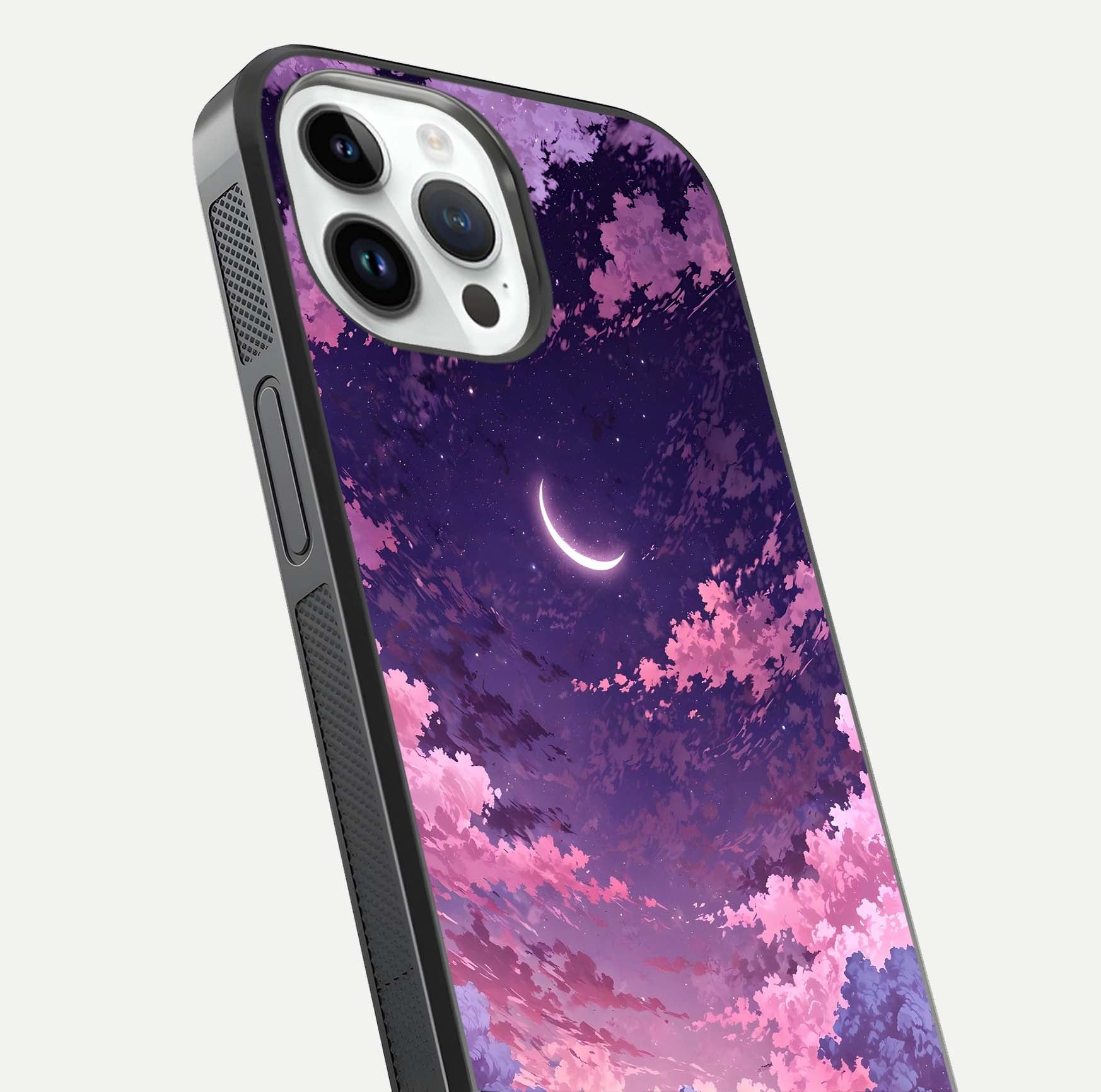 Sky Drift Clouds Glass Case for iPhone 14 Pro close-up angled shot highlighting cloud texture and reflection