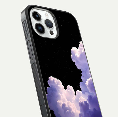 Starlit Night Whispers Glass Case for iPhone 14 Pro close-up angled shot highlighting stars and reflection