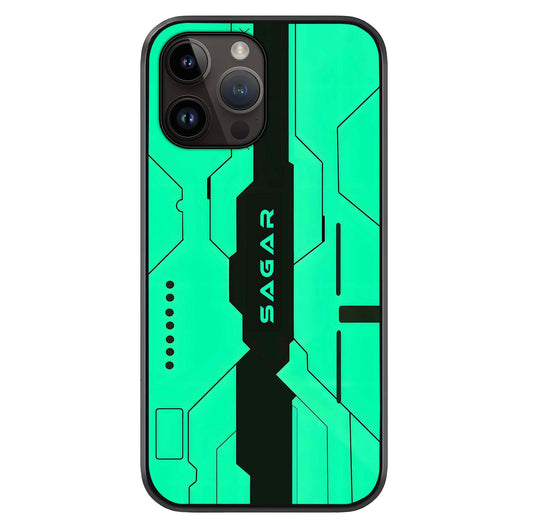 Aqua Tech CYBERPUNK Custom Name Glass Case For iPhone 16 Pro by Custom World