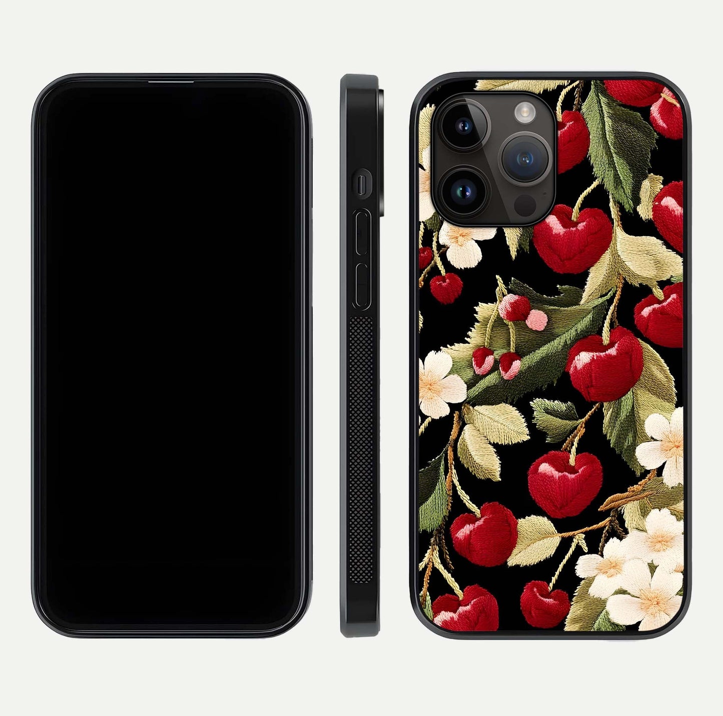 Bloom Thread Art Glass Case for iPhone 14 Pro Max front-and-back layout showing smooth edges and high-clarity print