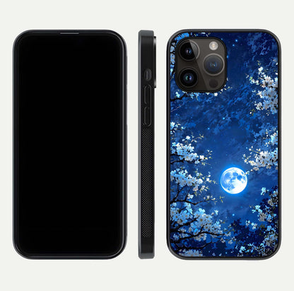 Blossom Moonlight Sky Glass Case for iPhone 14 Pro Max dual-view layout highlighting sky gradient and floral composition