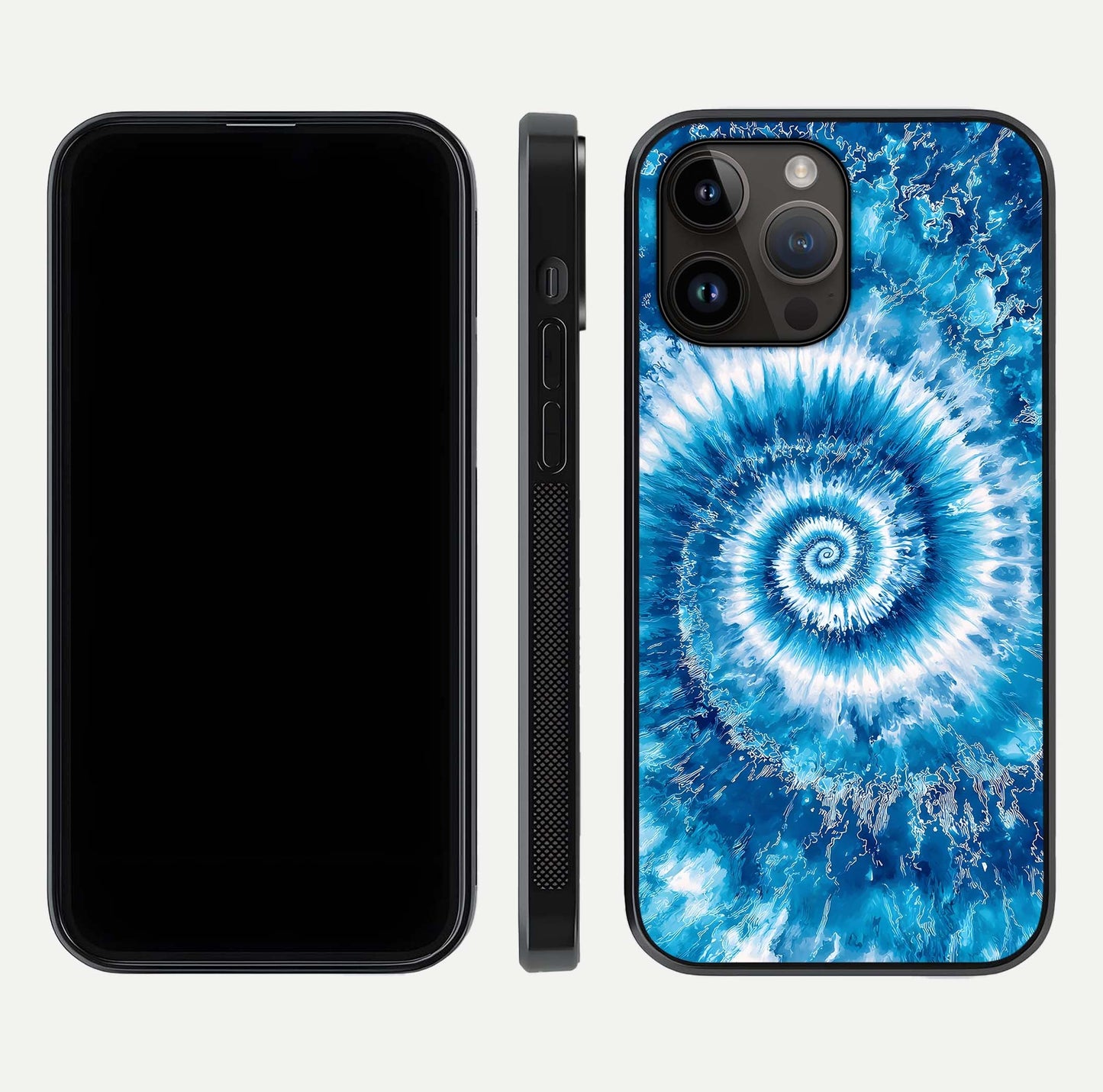 Blue Galaxy Wave Glass Case for iPhone 14 Pro Max front-and-back layout showing gradient flow and shine clarity