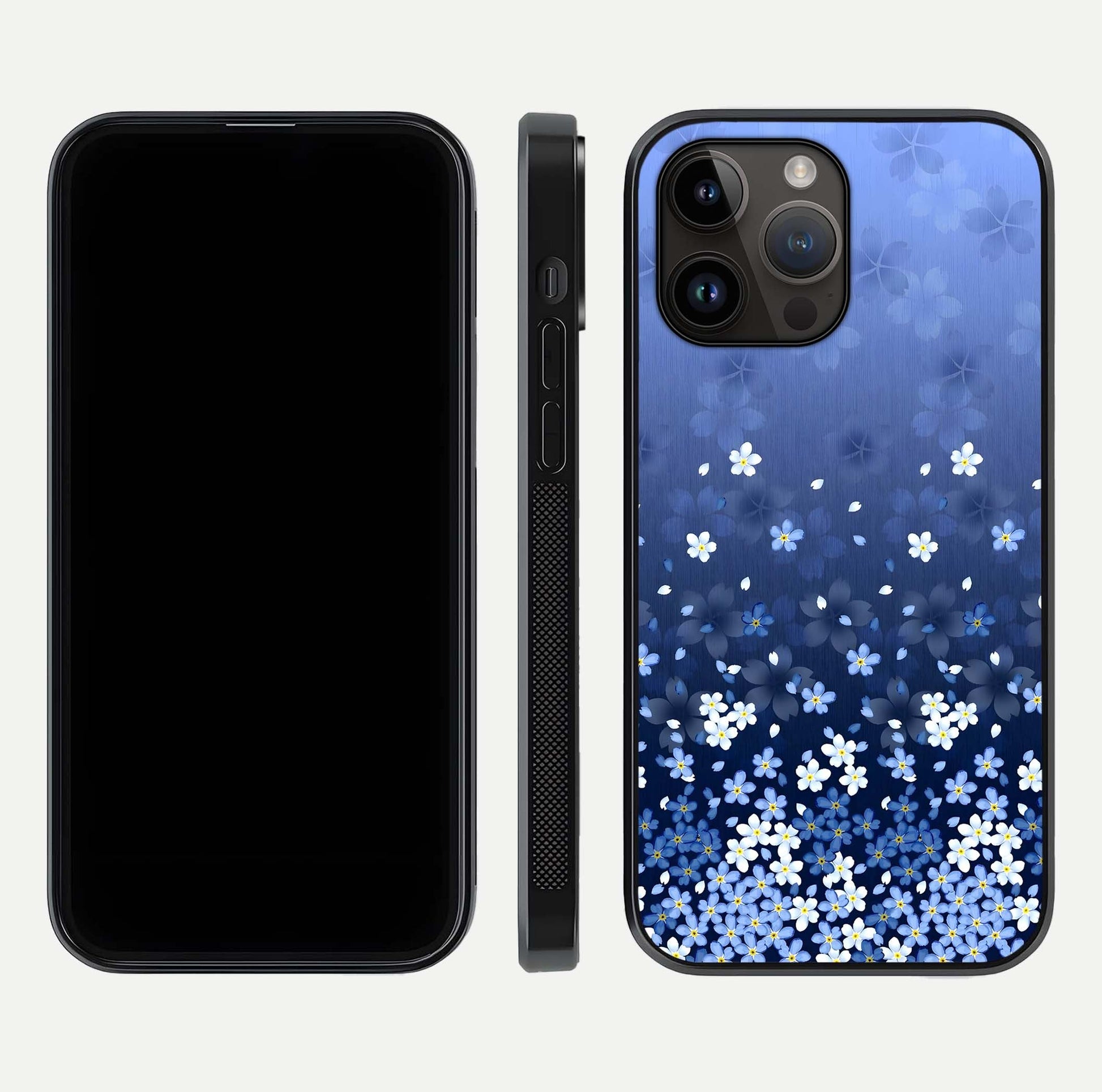Blue Starry Glass Case for iPhone 14 Pro Max dual-view layout showing star spread and smooth edge shine