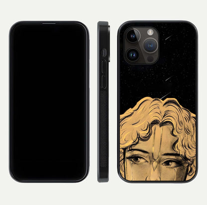 Celestial God’s Plan Glass Case for iPhone 14 Pro Max front & back layout showing smooth finish and spiritual art
