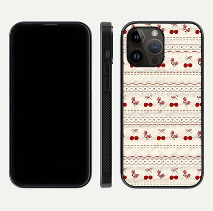 Cherry Bloom Charm Glass Case for iPhone 14 Pro Max front-and-back layout displaying floral art and smooth finish