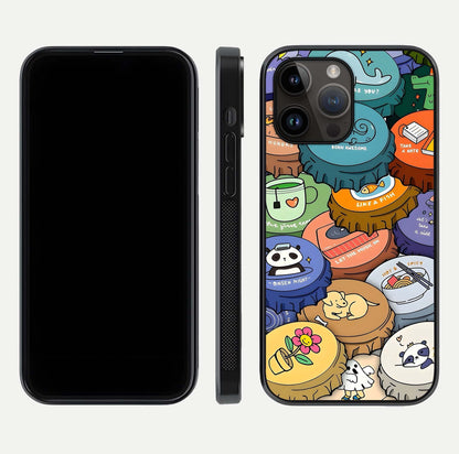 Coins Patterns Glass Case for iPhone 14 Pro Max dual-view layout displaying elegant art and glass clarity