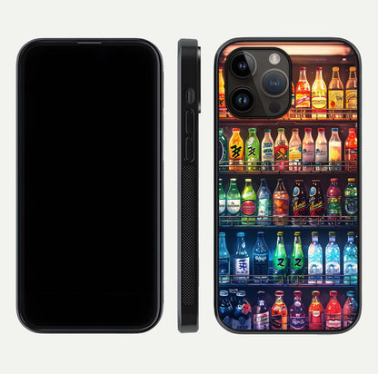 Colorful Soda Bottles Glass Case for iPhone 14 Pro Max dual-view layout displaying playful tones and gloss clarity