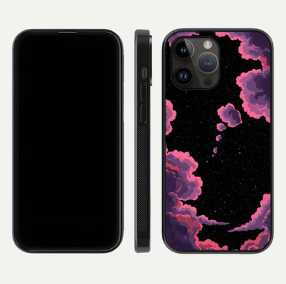 Cosmic Cloud Journey Glass Case for iPhone 14 Pro Max dual-view layout displaying celestial tones and edge clarity