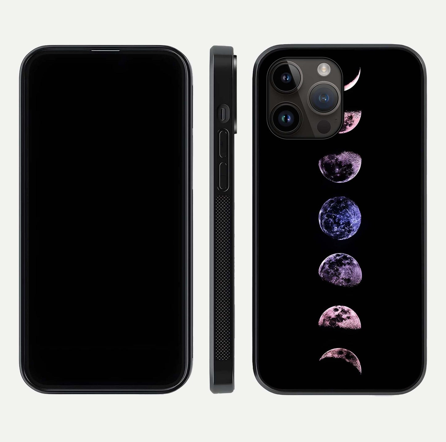 Crimson All Planets Glass Case for iPhone 14 Pro Max dual-view layout displaying crimson tones and curved edges