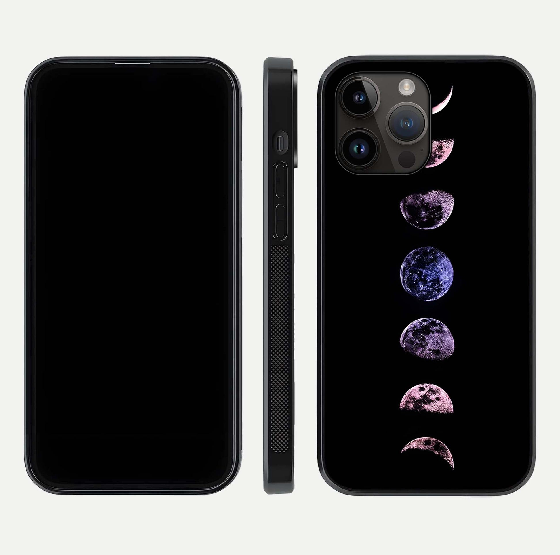 Crimson All Planets Glass Case for iPhone 14 Pro Max dual-view layout displaying crimson tones and curved edges
