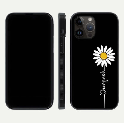 Custom Name White Flower Glass Case for iPhone 14 Pro Max dual-view layout showing elegant floral tone and curved edge finish