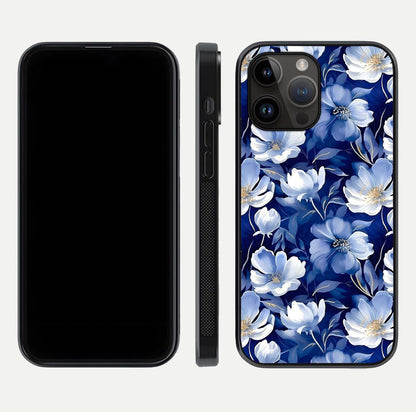 Cute Floral Patterns Glass Case for iPhone 14 Pro Max dual-view layout displaying HD floral print and curved edges