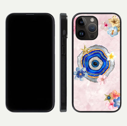 Divine Aura Bloom Glass Case for iPhone 14 Pro Max dual-view layout displaying divine color tones and smooth edges