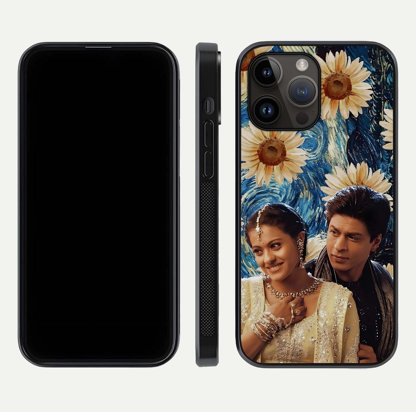 Eternal Love Story Glass Case for iPhone 14 Pro Max dual-view layout displaying soft hues and smooth glass