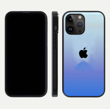 Gradient Apple Vibe Glass Case for iPhone 14 Pro Max front and back view layout highlighting minimalist Apple design and curved edges