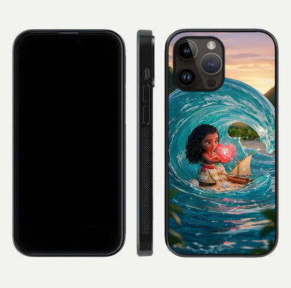 Heart of Ocean Glass Case for iPhone 14 Pro Max front and back view layout highlighting sea-themed art and curved glass edges