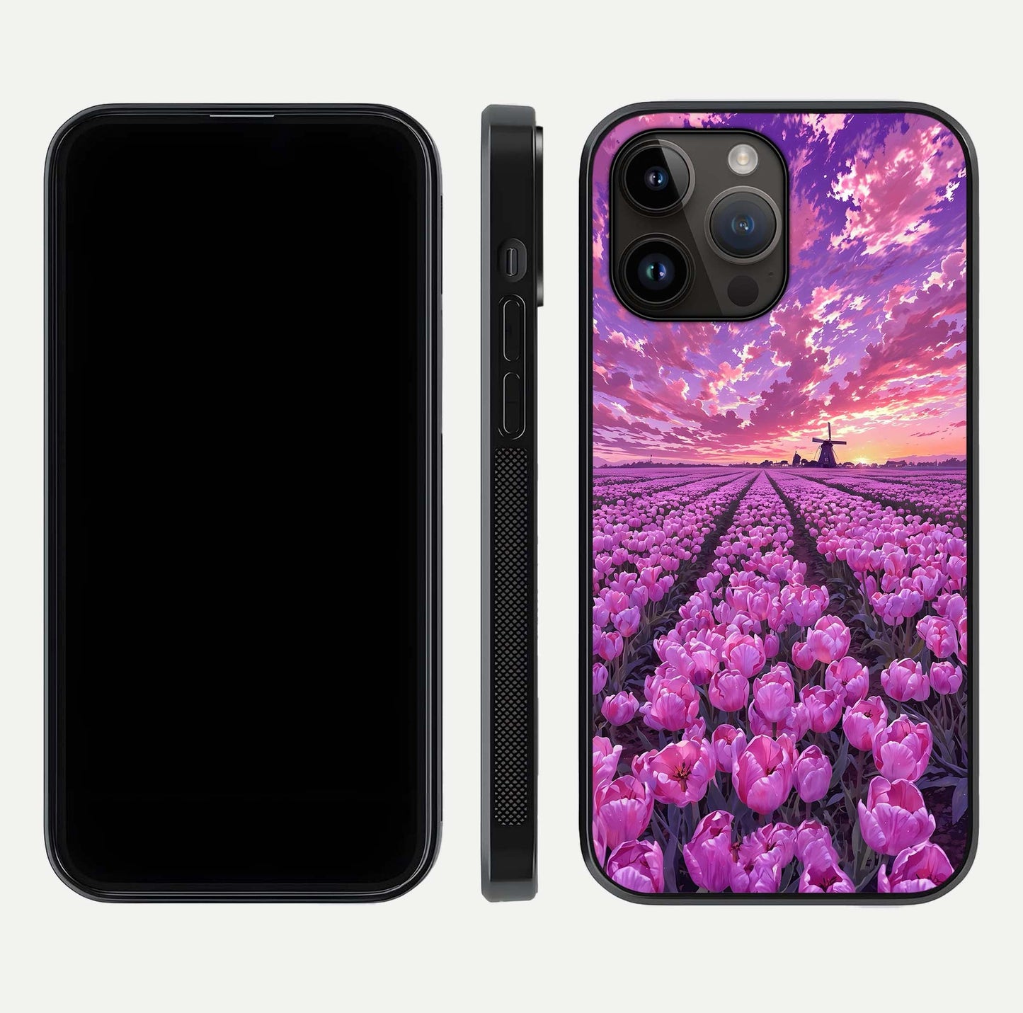 Lavender Dream Skies Glass Case for iPhone 14 Pro Max front and back view layout highlighting dreamy sky gradient