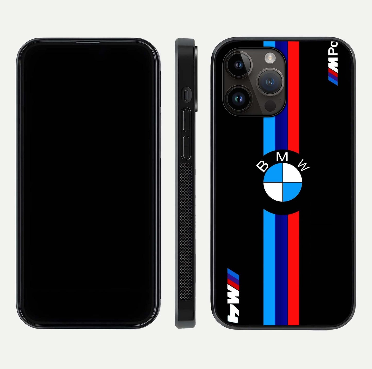 Turbo BMW Beast Glass Case for iPhone 14 Pro Max front & back layout showing bold design and smooth finish