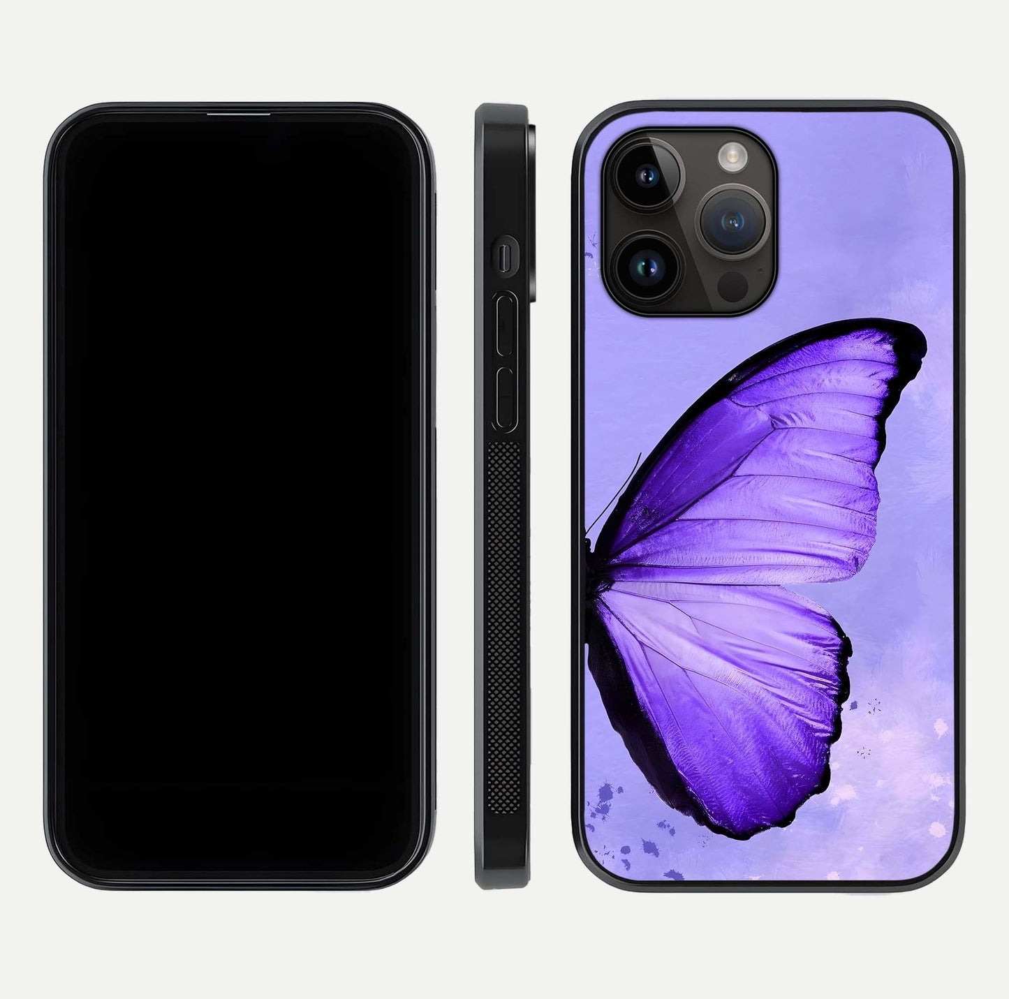 Violet Dream Wing Glass Case for iPhone 16 Pro front & back layout showing violet tones and smooth edges