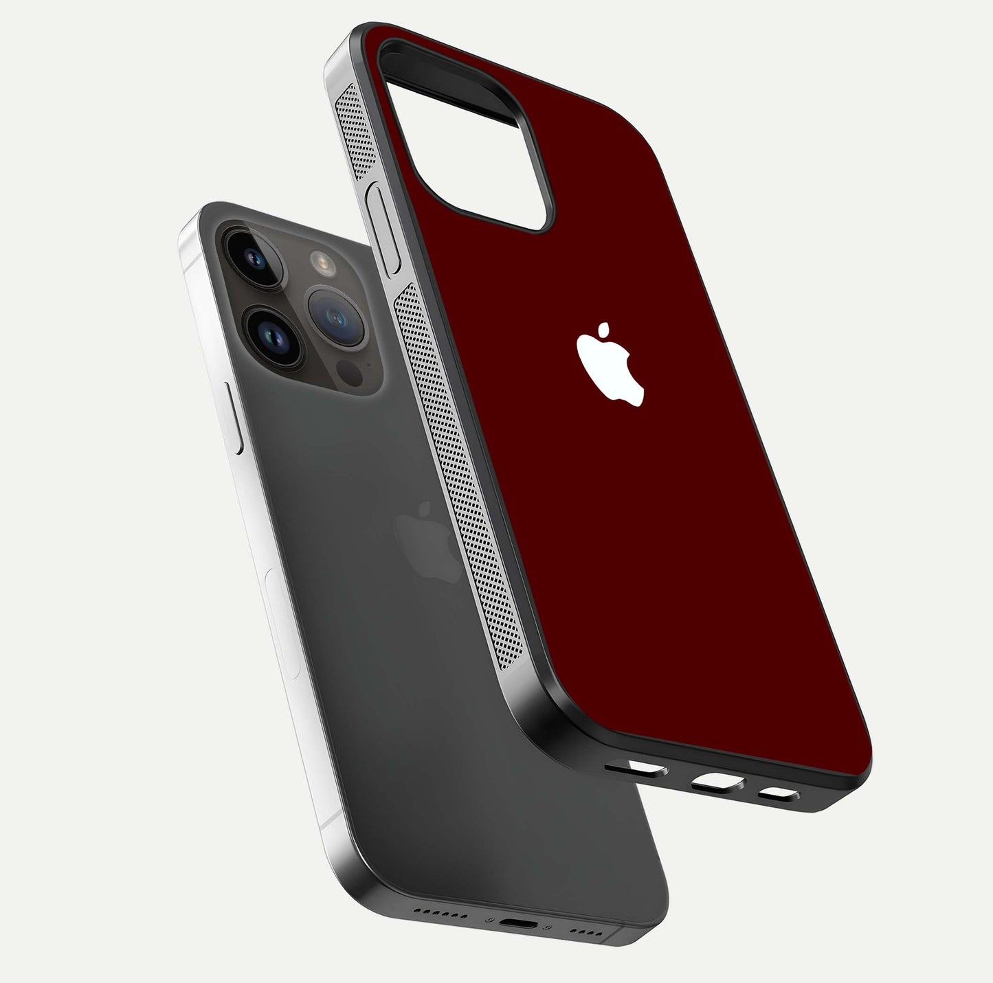 Apple Crimson Core Glass Case for iPhone 16 Pro floating mockup with red-gloss effect and metallic Apple design