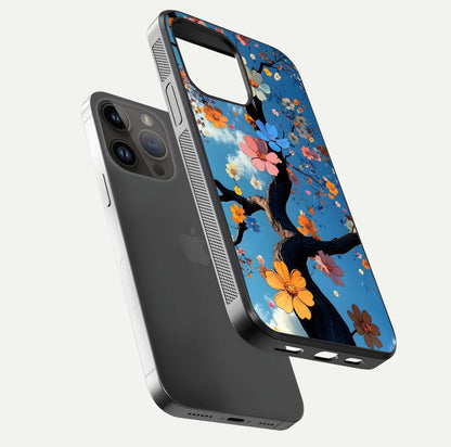 Blossom Dream Sky Glass Case for iPhone 14 Pro Max floating dual-mockup displaying smooth finish and elegant sky tones