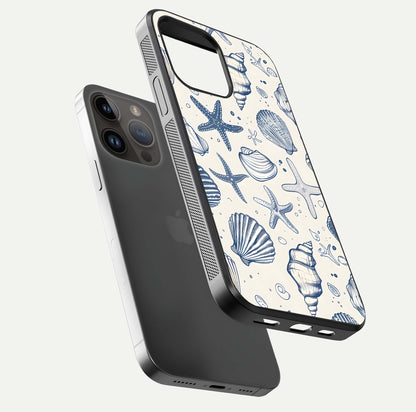 Blue Ocean Outline Glass Case for iPhone 14 Pro Max floating mockup displaying marine-inspired aesthetic and smooth surface