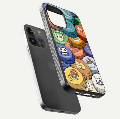 Coins Patterns Glass Case for iPhone 14 Pro Max floating mockup showing reflection depth and smooth tone