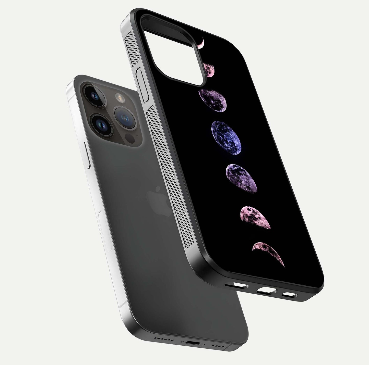 Crimson All Planets Glass Case for iPhone 14 Pro Max floating mockup showing gloss depth and rich hues