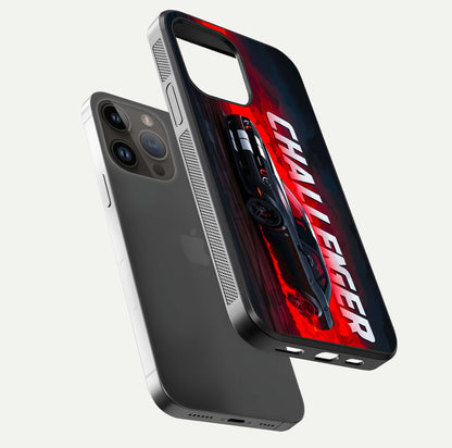Crimson Challenger Fury Glass Case for iPhone 14 Pro Max floating mockup showing HD gloss and sleek shine