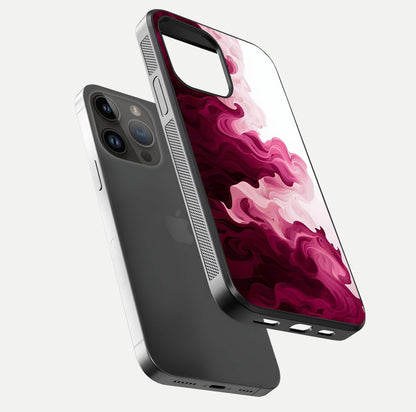 Crimson Wave Flow Glass Case for iPhone 14 Pro Max floating mockup showing gloss shine and smooth edge