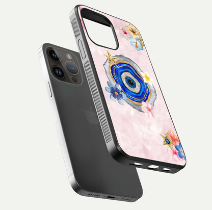 Divine Aura Bloom Glass Case for iPhone 14 Pro Max floating mockup showing gloss texture and elegant design