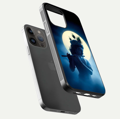 Divine Moon Flute Glass Case for iPhone 14 Pro Max floating mockup showing HD gloss and luminous texture