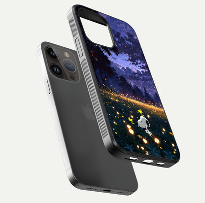 Firefly Meadow Magic Glass Case for iPhone 14 Pro Max floating mockup showing gloss polish and magical night hues