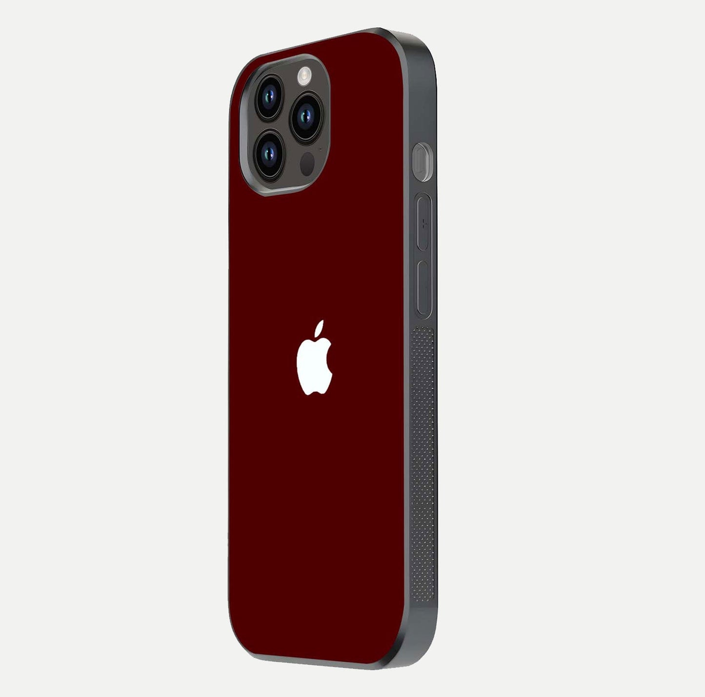 Apple Crimson Core Glass Case for iPhone 16 Pro side-angle shot showing camera bump alignment and glossy shine