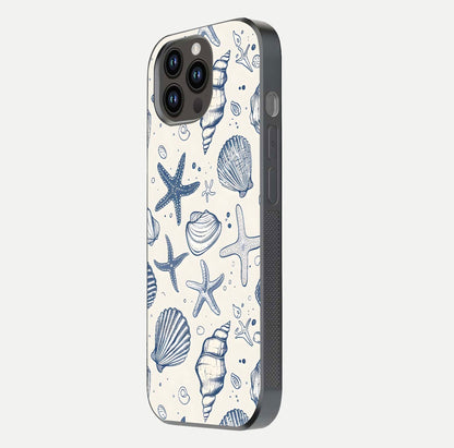 Blue Ocean Outline Glass Case for iPhone 14 Pro Max side-angle view showing clear edge lines and oceanic blue glow