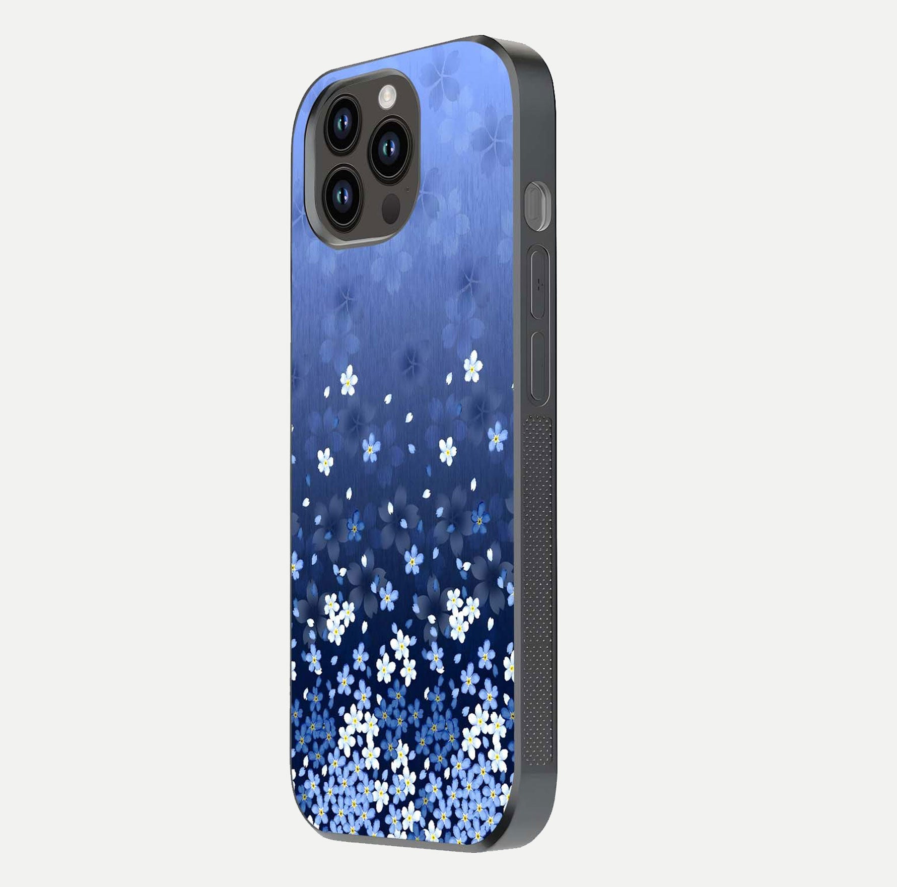 Blue Starry Glass Case for iPhone 14 Pro Max side-angle photo showing light reflection and detailed star pattern