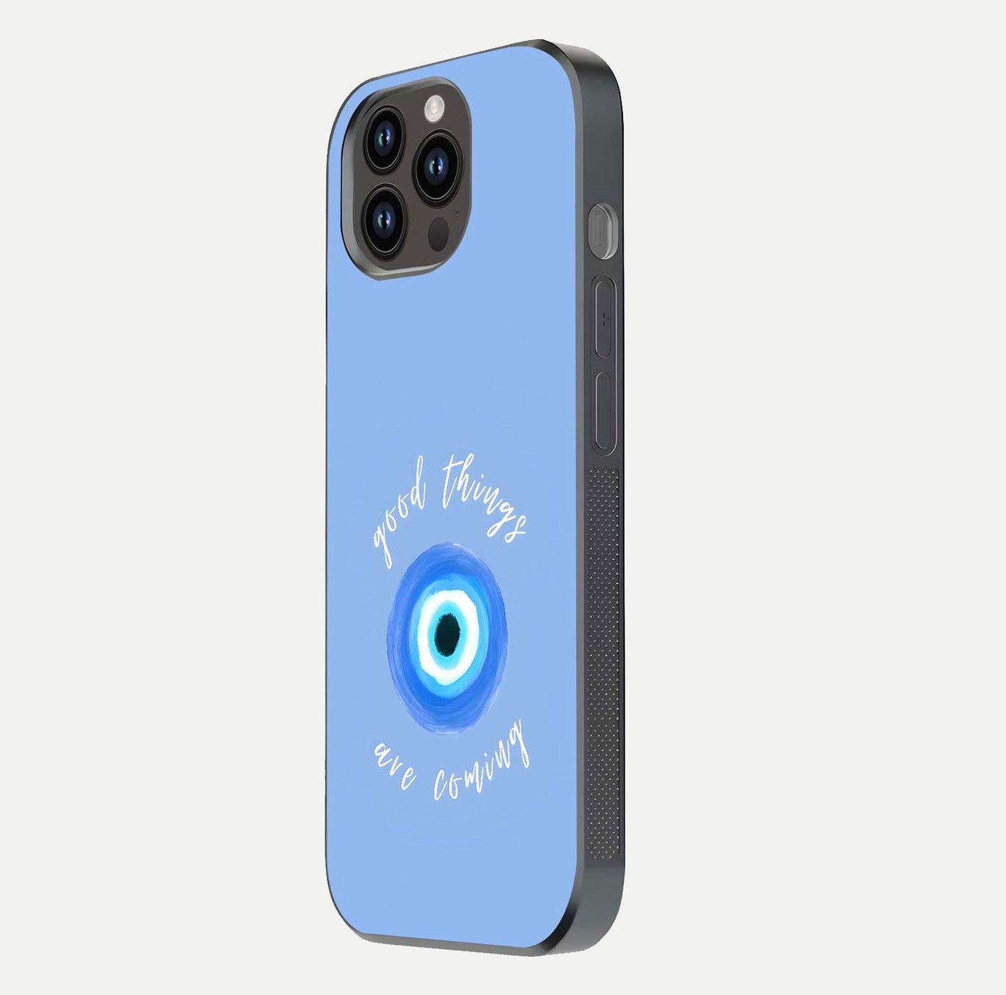 Bright Future Ahead Glass Case for iPhone 14 Pro Max side-angle image displaying edge smoothness and reflective surface