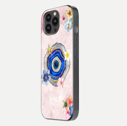 Divine Aura Bloom Glass Case for iPhone 14 Pro Max side-angle photo capturing reflection glow and premium polish