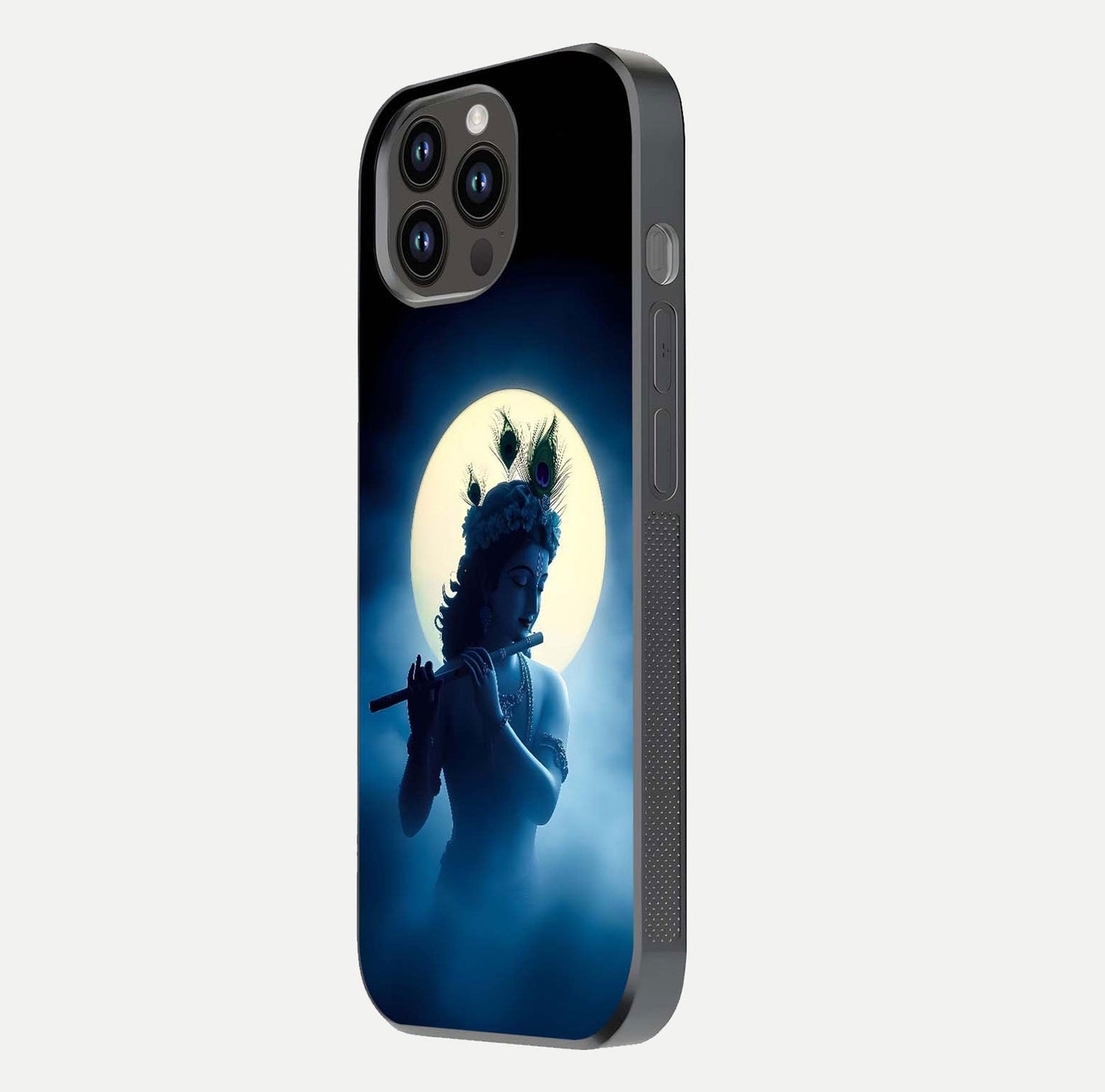 Divine Moon Flute Glass Case for iPhone 14 Pro Max side-angle image capturing reflection depth and soft color