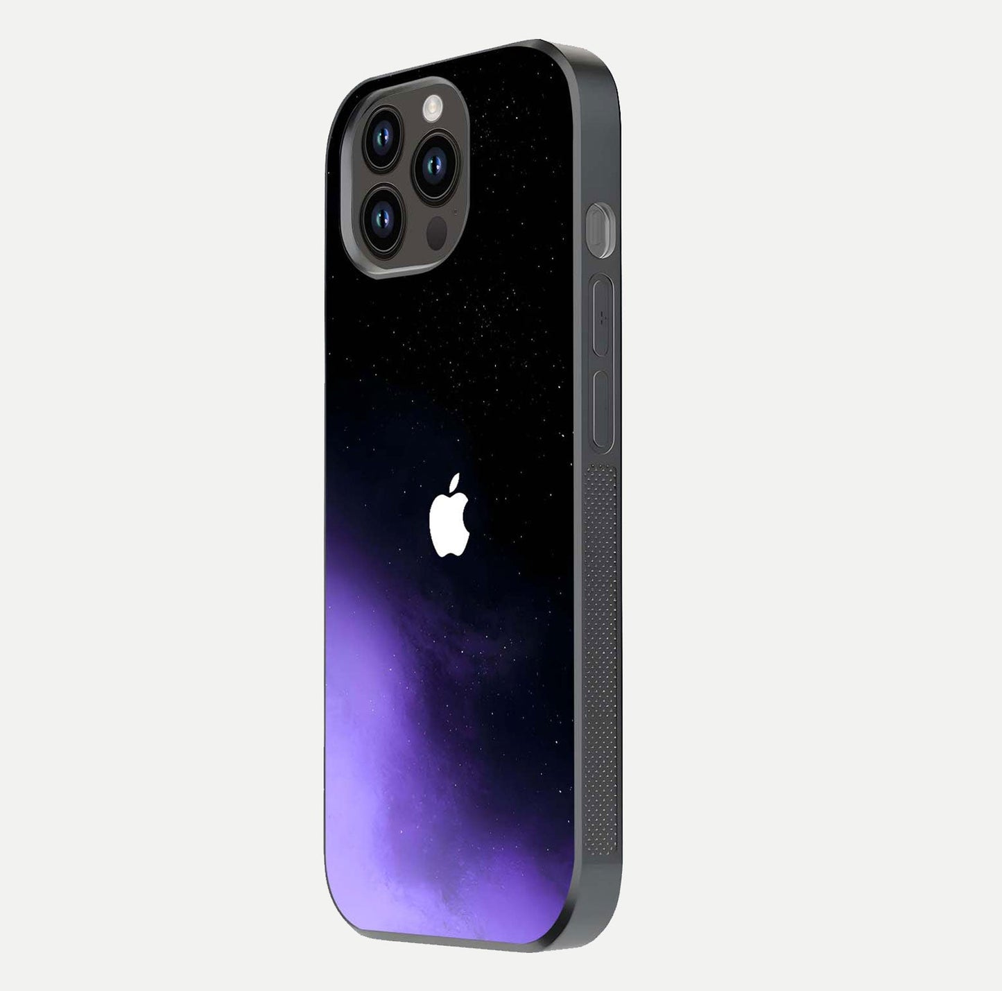 Galaxy Apple Aura Glass Case for iPhone 14 Pro Max side-angle image showing glossy surface and soft reflection hues